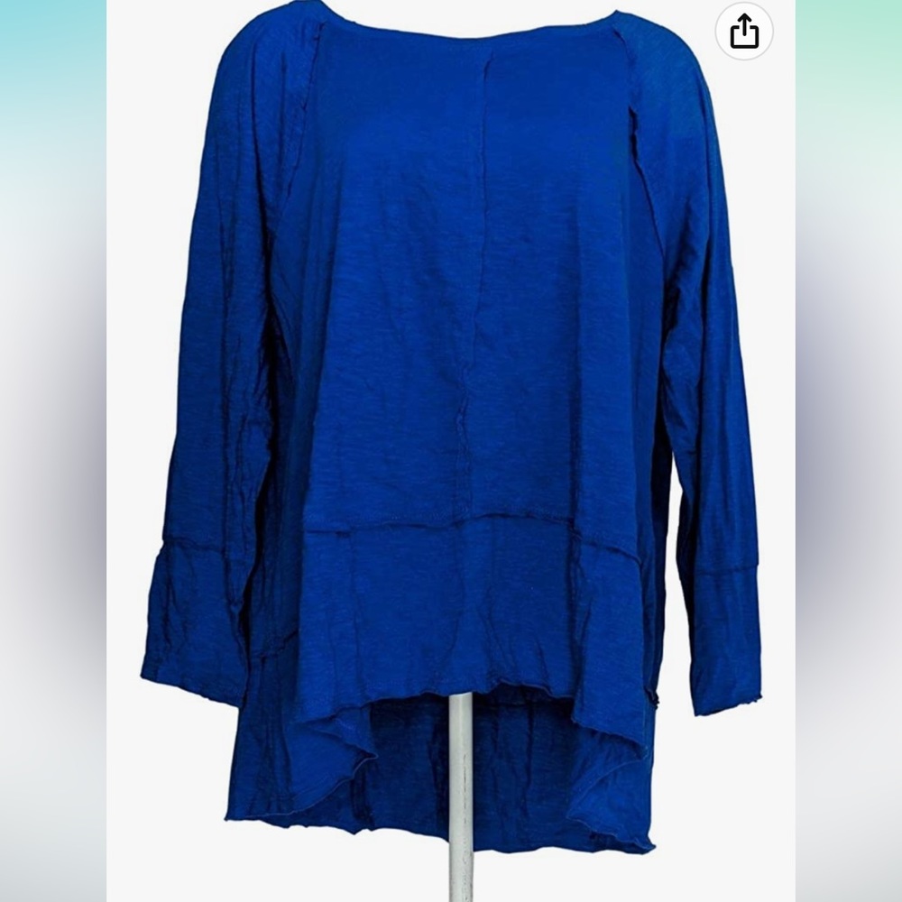 Style & Co. Cotton High-Low Seam Tee, Size Small, Sea Blue